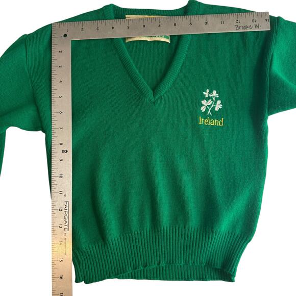 Traditional Craft Irish V Neck Sweater Kids 7-8 Celtic St Pattys Day Green - Picture 10 of 12